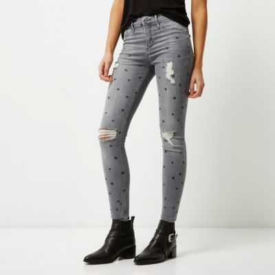 Grey star print distressed Molly jegging